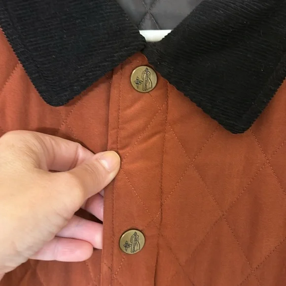 J Peterman Quilted Barn Jacket Brown Women’s M Corduroy Collar Button Front - Picture 3 of 15